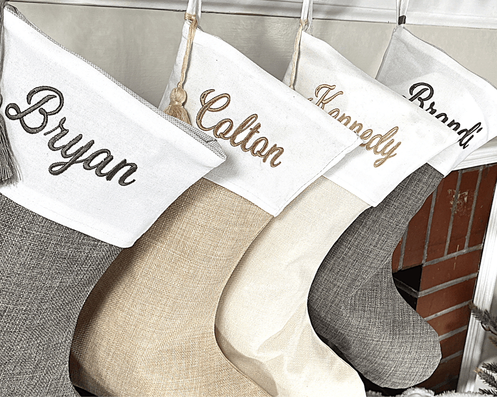 Linen stocking blanks with embroidered name included